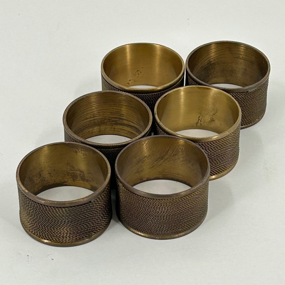 Vintage Brass Napkin Rings Set of 6 Twisted Rope Mesh Textured Gold Tone Table